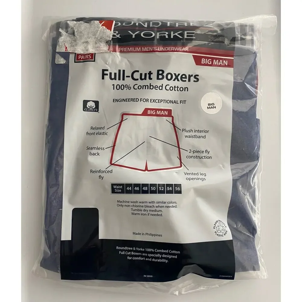 Roundtree & Yorke 2 Pack Full Cut Boxer Boxers Plaid Combed Cotton Underwear 56